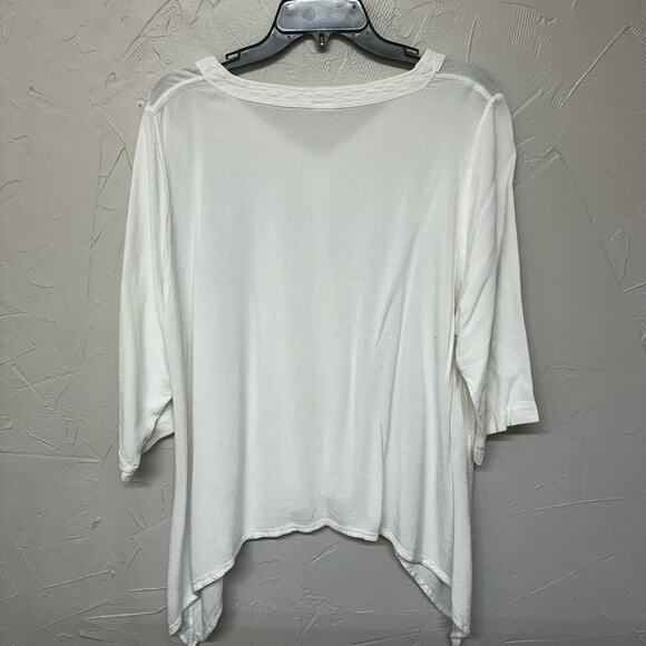 Lagenlook White Sharkbite Hem Top Rayon Cotton Blend Size Large - Picture 3 of 5